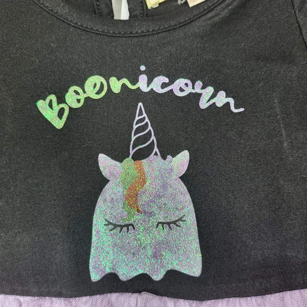 New Toddler 4T Halloween Outfit Long Sleeve Black Dress Shirt Unicorn Top Bottom